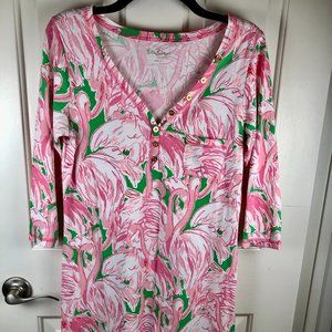 Lily Pulitzer Pink Flamingo Cotton Shirt Dress - Medium - Summer Dress